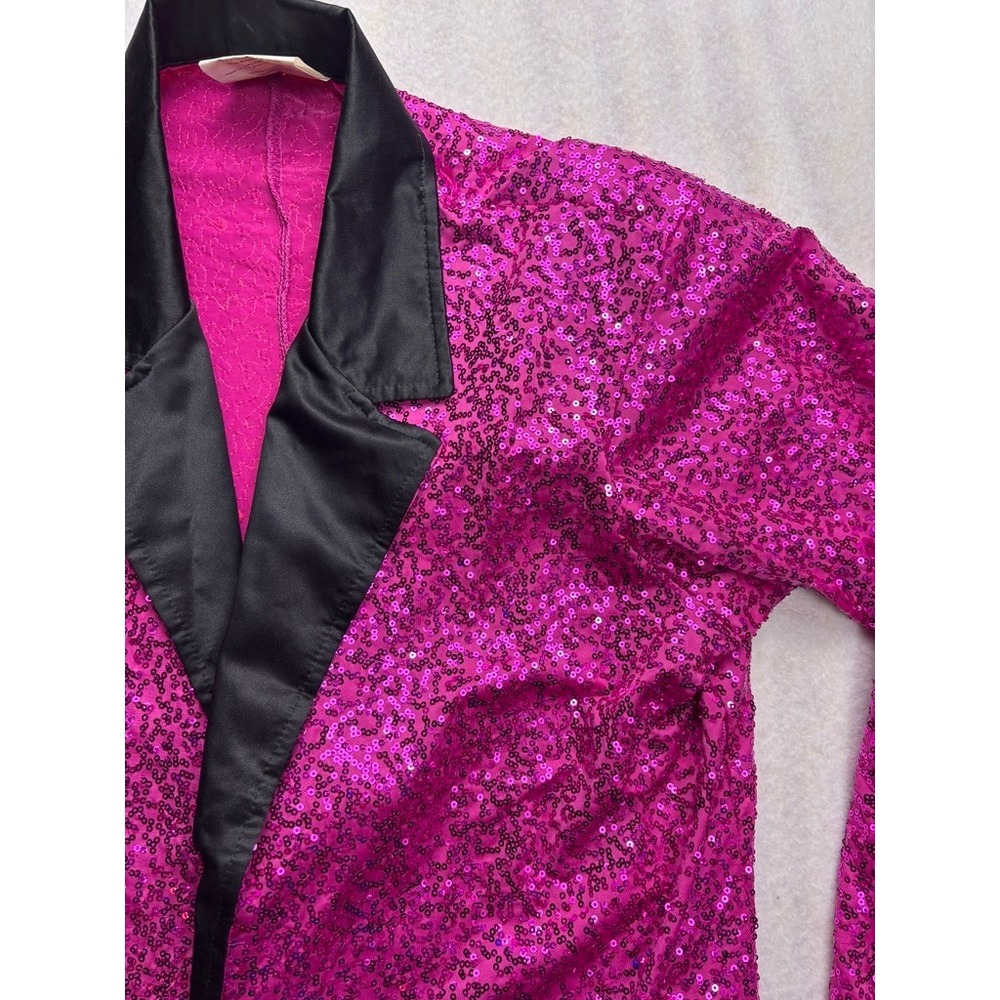 Dance Sophisticates Mens Hot Pink Sequin Blazer Jacket Satin‎ Lapel USA Made 38 - Picture 6 of 12